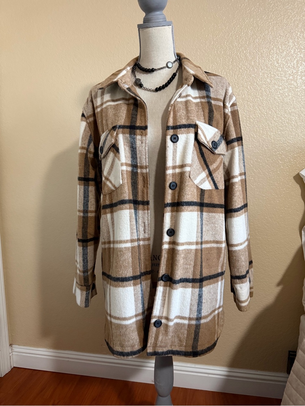 Thread & Supply Brown and Cream Plaid Utility Shacket